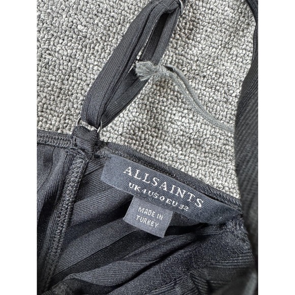 AllSaints Yuni Rib Bodysuit Womens 0 Black Strappy Zip Back Textured Stretch - Picture 5 of 9